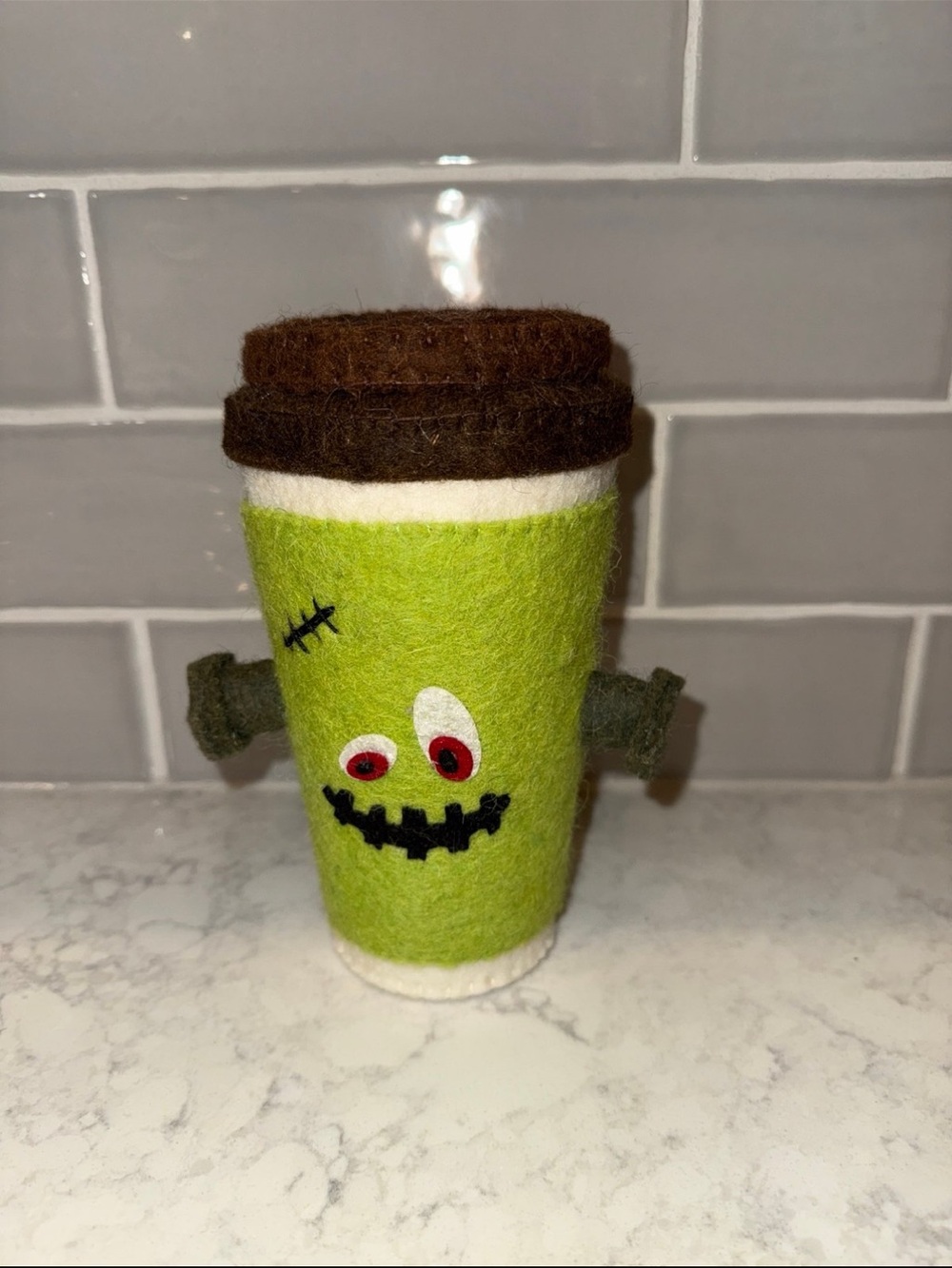 Halloween Summerween Felt Fuzzy Frankenstein Coffee Cup Decor
